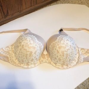Tan with white lace bra